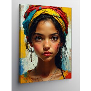 Kanvas Tablo Renkli Eşarp Kadın 100x140 cm