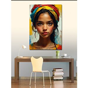 Kanvas Tablo Renkli Eşarp Kadın 100x140 cm