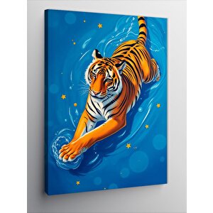 Kanvas Tablo Mavi Dalgalar Arasında Kaplan 70x100 cm