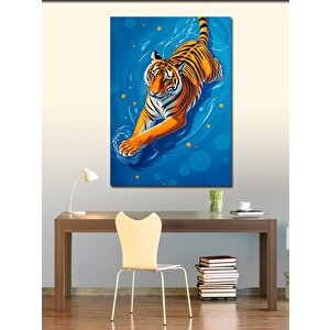 Kanvas Tablo Mavi Dalgalar Arasında Kaplan 70x100 cm