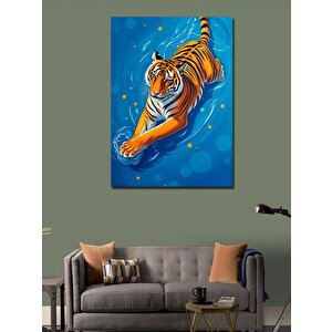 Kanvas Tablo Mavi Dalgalar Arasında Kaplan 70x100 cm