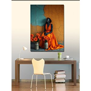 Kanvas Tablo Turuncu Elbiseli Kadın 100x140 cm