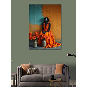 Kanvas Tablo Turuncu Elbiseli Kadın 100x140 cm