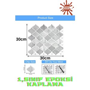 30×30cm Arabesk Çini Epoksi 1 Adet 3d Yapışkanlı Duvar Kaplama Paneli Mutfak Banyo Salon Ofis Döşeme