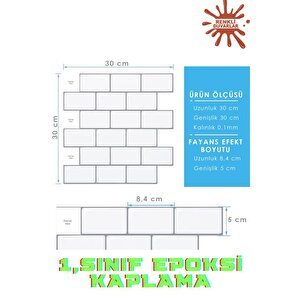 30×30cm White Stone Epoksi 1 Adet 3d Yapışkanlı Kaplama Duvar Sticker Panel Mutfak Banyo Salon Ofis