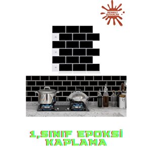 30×30cm Siyah Tuğla Epoksi 1 Adet 3d Yapışkanlı Duvar Kaplama Paneli Mutfak Banyo Salon Ofis Döşeme
