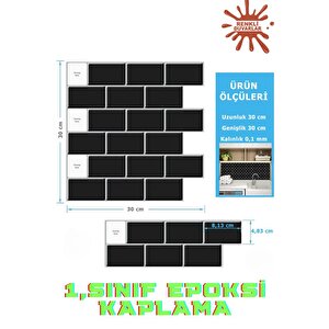 30×30cm Siyah Tuğla Epoksi 1 Adet 3d Yapışkanlı Duvar Kaplama Paneli Mutfak Banyo Salon Ofis Döşeme