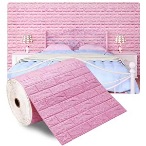 70x500cm (3,5 M2) 1 Adet Pembe Kendinden Yapışkanlı Duvar Kağıdı Esnek Köpük Paneli 3d Tuğla Desen