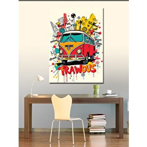 Kanvas Tablo Renkli Çizim Karavan 50x70 cm