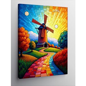 Kanvas Tablo Renkli Yeldeğirmeni Yolu 100x140 cm