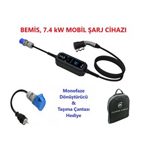- 7.4 Kw, 5 Metre Kablolu, Mobil Araç Şarj Aleti