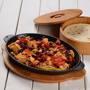 Döküm Oval Fajita Tavası  18x24cm. Döküm Demir Yekpare Çift Kulplu Ölçü