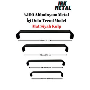 Mobilya Mutfak Çekmece Kapak Kulbu İçi Dolu Trend Model  Siyah Mat Kulp (%100alüminyum Metal) 160 mm
