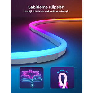 Sese Duyarlı Animasyonlu Rgb Kumandalı 5 Metre Neon Şerit Hortum Led Usb Ve App Uyumlu