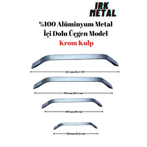 Mobilya Mutfak Çekmece Kapak Kulbu İçi Dolu Eko Üçgen Model Krom Kaplama Kulp (%100alüminyum Metal) 128 mm