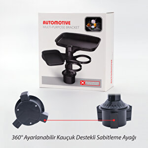 360° Derece Bardak Tutucu Ve Döner Tabla 4'ü 1 Arada Çok Amaçlı Bardaklık
