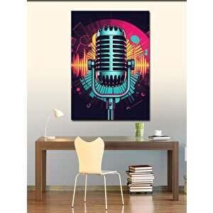 Kanvas Tablo Neon Mikrofon 70x100 cm