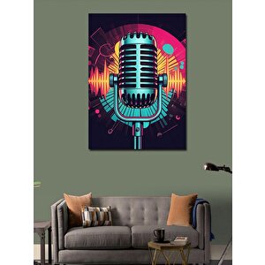 Kanvas Tablo Neon Mikrofon 70x100 cm