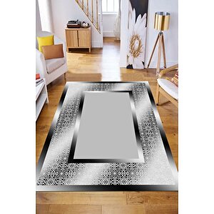 Makinede Yıkanabilir Leke Tutmaz  siyah-gri Pvc Deri Kaymaz Taban Çerçeve Salon Saçaksız Halı B1327-2