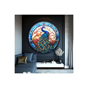Vitray Görünümlü Tavus Kuşu Cam Tablo | Hediyelik, Dekoratif, Ofis, Mutfak 80x80 cm