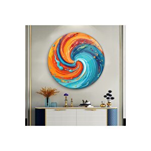 Soyut Yuvarlak Cam Tablo | Hediyelik, Dekoratif, Ofis, Mutfak 60x60 cm