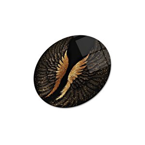 Gold Kanat Yuvarlak Cam Tablo | Hediyelik, Dekoratif, Ofis, Mutfak 30x30 cm