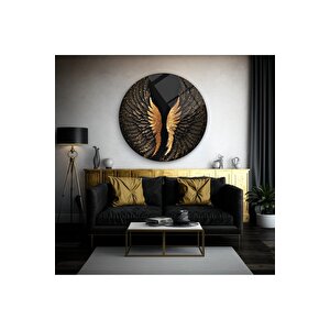Gold Kanat Yuvarlak Cam Tablo | Hediyelik, Dekoratif, Ofis, Mutfak