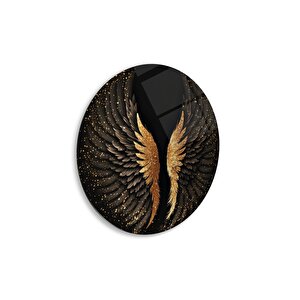 Gold Kanat Yuvarlak Cam Tablo | Hediyelik, Dekoratif, Ofis, Mutfak 60x60 cm