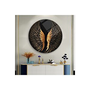 Gold Kanat Yuvarlak Cam Tablo | Hediyelik, Dekoratif, Ofis, Mutfak