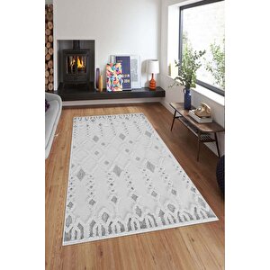 Makinede Yıkanabilir Leke Tutmaz  gri Deko Deri Kaymaz Taban Simetrik Salon Saçaksız Halı A266 160x230 cm