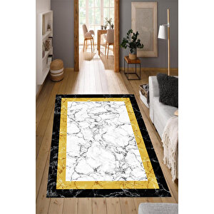 Makinede Yıkanabilir Leke Tutmaz  beyaz Zemin Pvc Deri Kaymaz Taban Çerçeve Salon Saçaksız Halı 549-02 180x280 cm