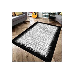 Makinede Yıkanabilir Leke Tutmaz  siyah Pvc Deri Kaymaz Taban Tasarım Salon Saçaksız Halı 353-03
