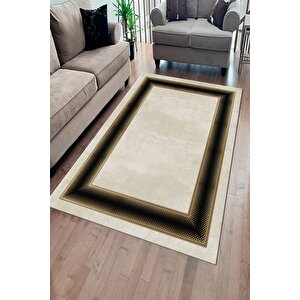Makinede Yıkanabilir Leke Tutmaz  gold-siyah Pvc Deri Kaymaz Taban Çerçeve Salon Saçaksız Halı B1301 80x150 cm
