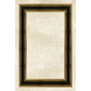 Makinede Yıkanabilir Leke Tutmaz  gold-siyah Pvc Deri Kaymaz Taban Çerçeve Salon Saçaksız Halı B1301 80x150 cm