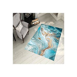 Makinede Yıkanabilir Leke Tutmaz  mavi Pvc Deri Kaymaz Taban Modern Salon Tasarım Halı 249-00 180x280 cm