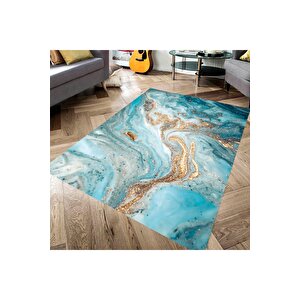 Makinede Yıkanabilir Leke Tutmaz  mavi Pvc Deri Kaymaz Taban Modern Salon Tasarım Halı 249-00