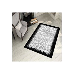 Makinede Yıkanabilir Leke Tutmaz  siyah Pvc Deri Kaymaz Taban Tasarım Salon Saçaksız Halı 353-03 100x200 cm