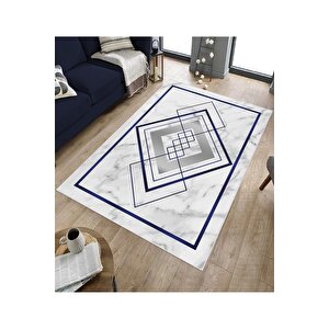 Makinede Yıkanabilir Leke Tutmaz  lacivert Pvc Deri Kaymaz Taban Modern Salon Saçaksız Halı B1263