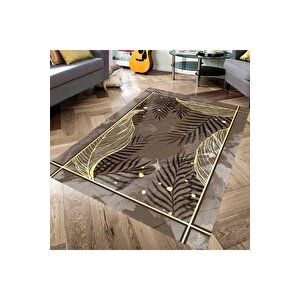 Makinede Yıkanabilir Leke Tutmaz  kahve Pvc Deri Kaymaz Taban Tasarım Salon Saçaksız Halı 170-01 180x280 cm