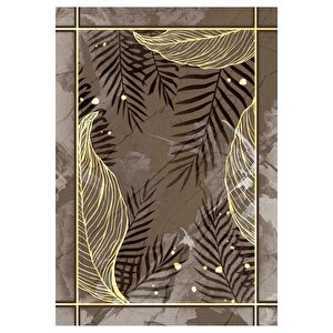 Makinede Yıkanabilir Leke Tutmaz  kahve Pvc Deri Kaymaz Taban Tasarım Salon Saçaksız Halı 170-01 80x200 cm