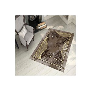 Makinede Yıkanabilir Leke Tutmaz  kahve Pvc Deri Kaymaz Taban Tasarım Salon Saçaksız Halı 170-01