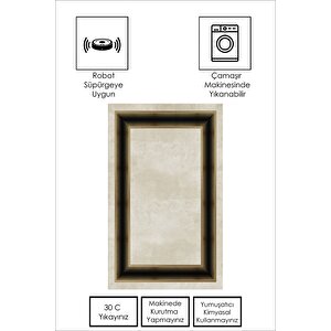 Makinede Yıkanabilir Leke Tutmaz  gold-siyah Pvc Deri Kaymaz Taban Çerçeve Salon Saçaksız Halı B1301