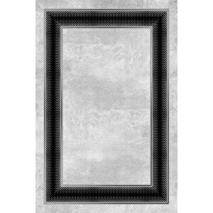 Makinede Yıkanabilir Leke Tutmaz  gri-siyah Pvc Deri Kaymaz Taban Çerçeve Salon Saçaksız Halı B1301-01 120x180 cm