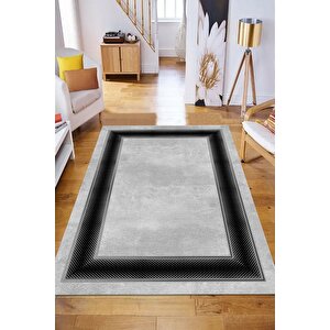 Makinede Yıkanabilir Leke Tutmaz  gri-siyah Pvc Deri Kaymaz Taban Çerçeve Salon Saçaksız Halı B1301-01