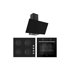 Verona Plus Siyah Cam 3'lü Ankastre Set Xe61cs-cs205-d077