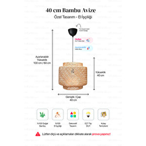 Sinnerlig Bambu Avize 40cm- İskandinav, Modern, Bohem, Rattan Avize, Aydınlatma
