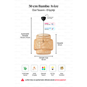 Sinnerlig Bambu Avize 50cm- İskandinav, Modern, Bohem, Rattan Avize, Aydınlatma