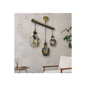 Üçlü Sıralı Ahşaplı Eski̇tme Avi̇ze Bal Rengi̇ Camlı