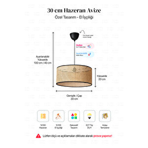 Hazeran Avize 30cm- Iskandinav, Modern, Bohem, Rattan Avize, Aydınlatma