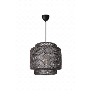 Sinnerlig Bambu Siyah Avize 40cm- İskandinav, Modern, Bohem, Rattan Avize, Aydınlatma